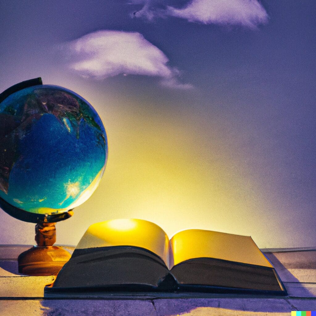 A book and globe on the table