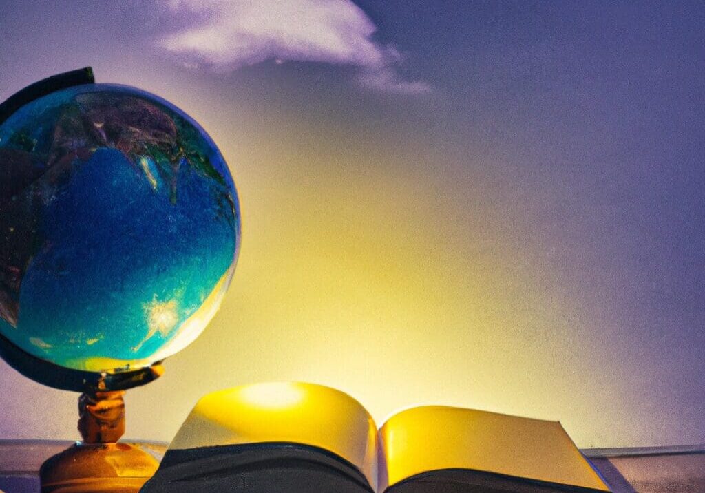 A book and globe on the table
