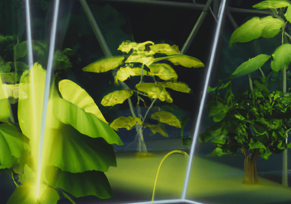 A room with plants and lights in it
